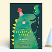 "Dinosaur Balloon" - Children's Birthday Party Invitations in Teal by Lori Wemple - Front