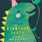 "Dinosaur Balloon" - Children's Birthday Party Invitations in Teal by Lori Wemple - Detail