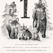 "Forest Friends" - Children's Birthday Party Invitations in Sephia by Anastasia Makarova - Detail