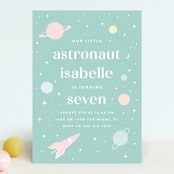 "Little Retro Astronaut" - Children's Birthday Party Invitations in Mint by Maria Alou - Front