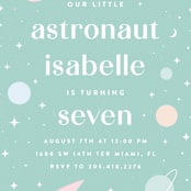 "Little Retro Astronaut" - Children's Birthday Party Invitations in Mint by Maria Alou - Detail