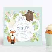 "Tea Party With Animals" - Children's Birthday Party Invitations in Frost by Shannon Chen of Four Wet Feet Studio - Front