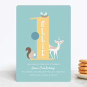 "Woodland Friends Celebration" - Children's Birthday Party Invitations in Seafoam by Brandy Folse - Front