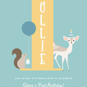"Woodland Friends Celebration" - Children's Birthday Party Invitations in Seafoam by Brandy Folse - Detail
