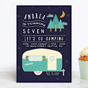 "Retro Camper" - Children's Birthday Party Invitations in Midnight by Hudson meet Rose - Front