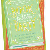 "Book Stack" - Children's Birthday Party Invitations in Mint by Shiny Penny Studio - Detail