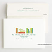 "Book Stack" - Children's Birthday Party Invitations in Mint by Shiny Penny Studio - FREE Recipient Addressing