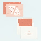 "Pizza Party Hat" - Children's Birthday Party Invitations in Coral by Lauren Chism - Assembled