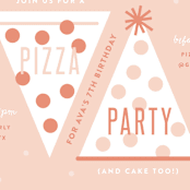 "Pizza Party Hat" - Children's Birthday Party Invitations in Coral by Lauren Chism - Detail