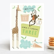 "Animal Party" - Children's Birthday Party Invitations in Frost by Grace Kreinbrink - Front