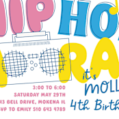"Hip Hop Hooray" - Children's Birthday Party Invitations in Candy by Baumbirdy - Detail