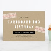 "Cardboard Box" - Children's Birthday Party Invitations in Watermelon by Lehan Veenker - Front