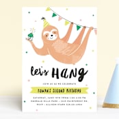 "Party Sloth" - Children's Birthday Party Invitations in Emerald by Melissa Egan of Pistols - Front