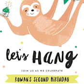 "Party Sloth" - Children's Birthday Party Invitations in Emerald by Melissa Egan of Pistols - Detail