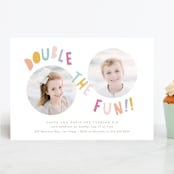 "Double the fun" - Children's Birthday Party Invitations in Sherbet by Creo Study - Front