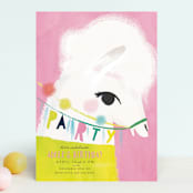 "Llama Birthday" - Children's Birthday Party Invitations in Watermelon by Lori Wemple - Front