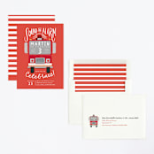 "Sound the Alarm Firetruck" - Children's Birthday Party Invitations in Poinsettia by Alethea and Ruth - Assembled