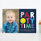 "Emoji Party" - Children's Birthday Party Invitations in Navy by Baumbirdy - Front