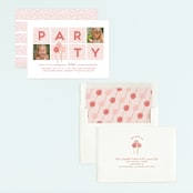 "Party Blocks" - Children's Birthday Party Invitations in Peony by Susan Brown - Assembled
