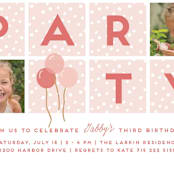 "Party Blocks" - Children's Birthday Party Invitations in Peony by Susan Brown - Detail