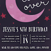 "Late Over" - Children's Birthday Party Invitations in Mixed Berry by Amy Payne - Detail