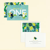 "Jungle Birds" - Children's Birthday Party Invitations in Carribean by Itsy Belle Studio - Assembled