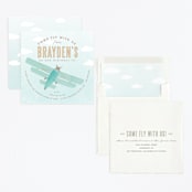 "Come Fly with Us" - Children's Birthday Party Invitations in Teal by Karidy Walker - Assembled