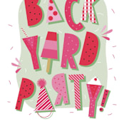 "Backyard Party" - Children's Birthday Party Invitations in Watermelon by Tatiana Nogueiras - Detail