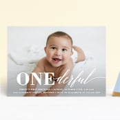"Onederful" - Children's Birthday Party Invitations in Cloud by Susan Asbill - Front