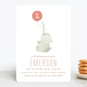 "Ollie Elephant" - Children's Birthday Party Invitations in Coral by Phrosné Barwood - Front
