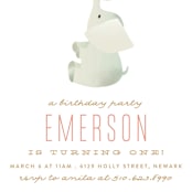 "Ollie Elephant" - Children's Birthday Party Invitations in Coral by Phrosné Barwood - Detail