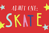 "Skate Date" - Children's Birthday Party Stickers in Ruby by Krista Messer - In Use