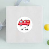 "Fired Up!" - Children's Birthday Party Stickers in Cherry by Oma N. Ramkhelawan - Front