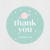 "Little Retro Astronaut" - Children's Birthday Party Stickers in Mint by Maria Alou - In Use