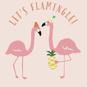 "Let's flamingle!" - Children's Birthday Party Stickers in Cotton Candy by Jennifer Wick - In Use