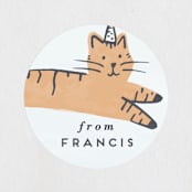 "Pawty Cat" - Children's Birthday Party Stickers in Apricot by Everett Paper Goods - Front