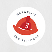 "Little Fire Fighter" - Children's Birthday Party Stickers in Firetruck by Corinne Malesic - Front