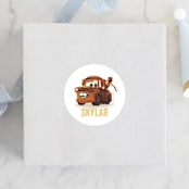 "Disney and Pixar's Tow-riffic Mater" - Children's Birthday Party Stickers in Pearl by Jessie Steury - Front