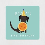 "Puppy Pizza Party" - Children's Birthday Party Stickers in Cobblestone by Stephanie Given - Front