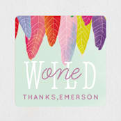 "Feather Wild One" - Children's Birthday Party Stickers in Mint by Baumbirdy - Front