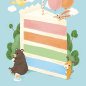 "Cake Party" - Children's Birthday Party Stickers in Sky by Shannon Chen of Four Wet Feet Studio - In Use