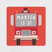 "Sound the Alarm Firetruck" - Children's Birthday Party Stickers in Poinsettia by Alethea and Ruth - Front
