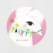 "Llama Birthday" - Children's Birthday Party Stickers in Watermelon by Lori Wemple - Front
