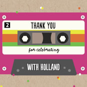 "Retro Cassette " - Children's Birthday Party Stickers in Fuchsia by Erica Krystek - In Use