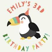 "Toucan" - Children's Birthday Party Stickers in Sorbet by Jen Banks - In Use
