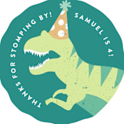 "Stomp and Chomp Dino" - Children's Birthday Party Stickers in Jungle by Joanna Griffin - In Use