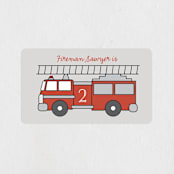 "Fire House Party" - Children's Birthday Party Stickers in Firetruck by Korry Brown - Front