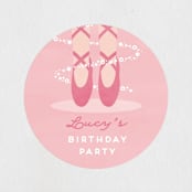 "Let's Plie" - Children's Birthday Party Stickers in Bubblegum by Jen Banks - Front