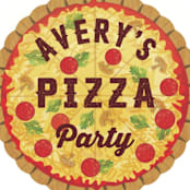 "Pizza Pie Party" - Children's Birthday Party Stickers in Tomato by Paper Sun Studio - In Use