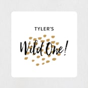 "Wild One!" - Children's Birthday Party Stickers in Snow by Christie Garcia - Front
